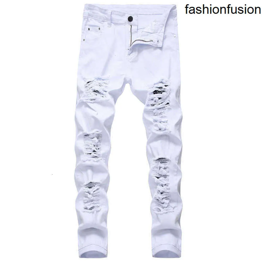 Jeans strappati da uomo bianco rosso nero elasticizzato slim fit primavera autunno pantaloni in denim effetto consumato hip hop streetwear biker
