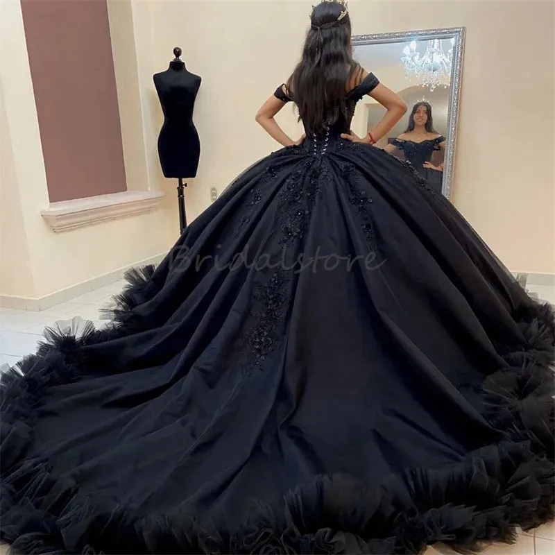 Princesse Mexicaine Noir Quinceanera Robes Porno Charro 2024 Robes De XV 15 Anos Halloween Costume Promdress Photoshoot Cheval Seize Robes De Fête D'anniversaire