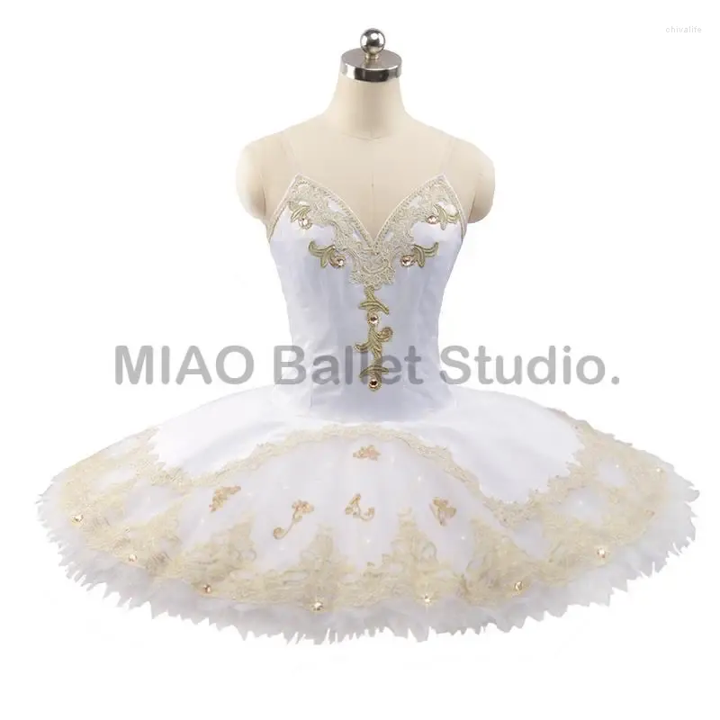 Stage Wear White Gold Professional Platter Tutu Ballet For Girls Coppelia Doll Costume Classical Adult Ballerina 0154