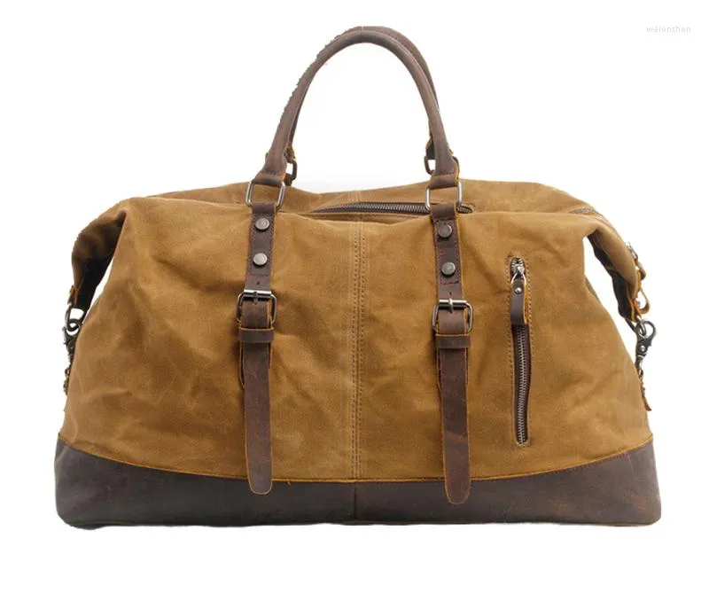 Duffel Bags Vintage Casual Canvas Echte lederen herenreistas Outdoor Buiten grote capaciteit Handtas Designer Weekend opslagbagage