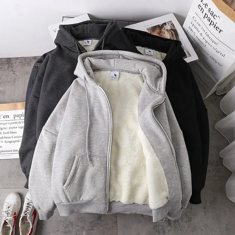 Sweats à capuche pour hommes Sweatshirts Prêt Stock Femmes Manteau Vestes en peluche Couleur unie Velours épais chaud hiver Sweat-shirt à glissière Tops Plus Taille 231116