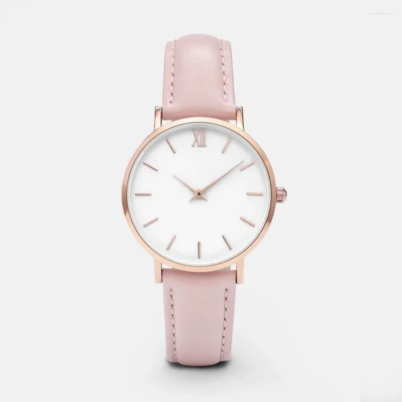 Montres-bracelets Vente Simple Pin Échelle Romaine Montre Femme Gris Rose Bracelet En Cuir Accessoires De Mode Horloge Classique Montre-Bracelet