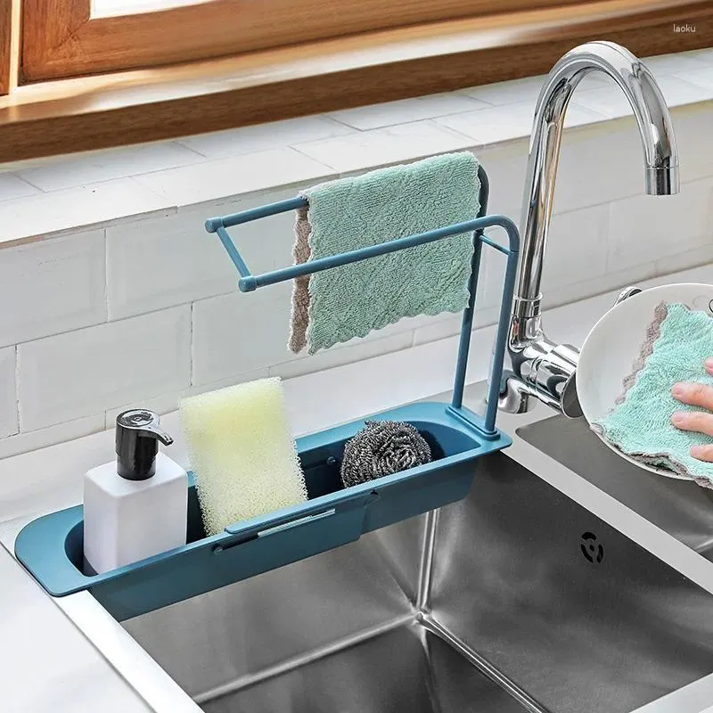 Kitchen Storage Sink Shelf Plastic Drain Rack Gadgets Basket Soap Sponge Dishcloth Holder Accessories Tool Organizer