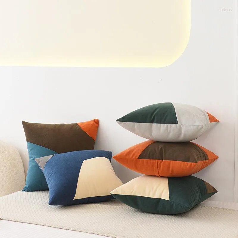 Pillow Nordic Solid Color Geometric Stitching Washable Technology Flannelette Large Sofa Bed Head Bolster Home Decor