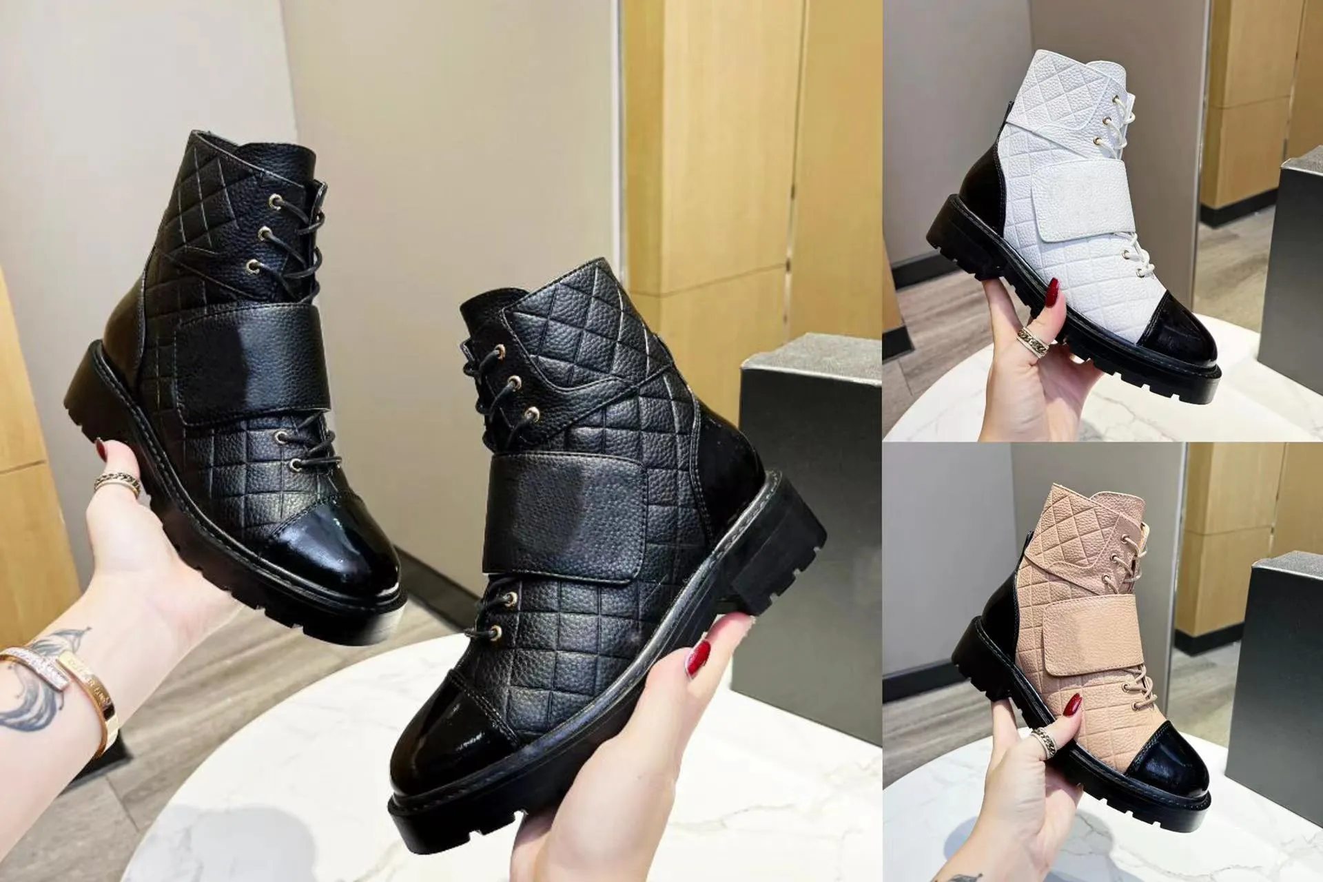 Designer de pele de cordeiro acolchoada botas de inverno mulheres bota de combate rendas plataforma martin botas