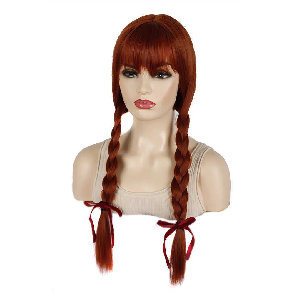 yielding Bow Double Braid ponytail wig headgear lovely lady animation wig broken hair bangs braid wig headgear