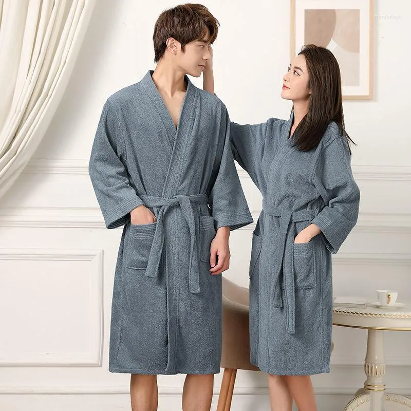 Vêtements de nuit pour femmes Couple Terry Kimono peignoir robe printemps automne chemise de nuit avec ceinture poche lâche décontracté femmes maison robe vêtements de nuit