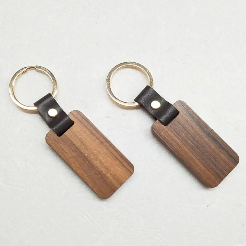 Personalized Leather Keychain Pendant Beech Wood Carving Keychains Luggage Decoration Key Ring DIY Thanksgiving Father&#039;s Day Gift