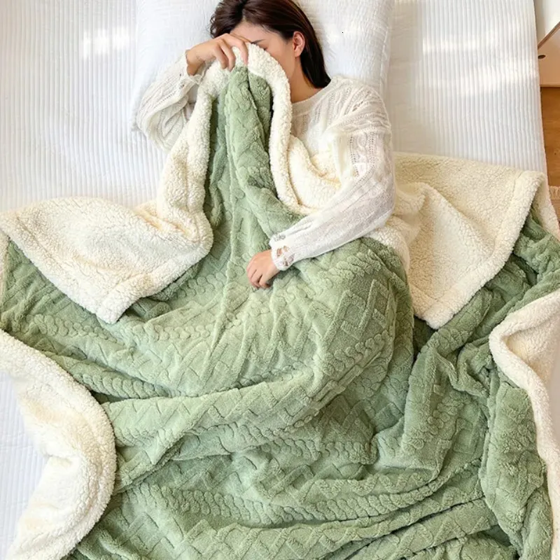 Blankets Lamb Wool Thick Winter Blanket Double Side Microfiber Flannel Throw for Bed Comfortable Super Soft Warm Comforter y231115