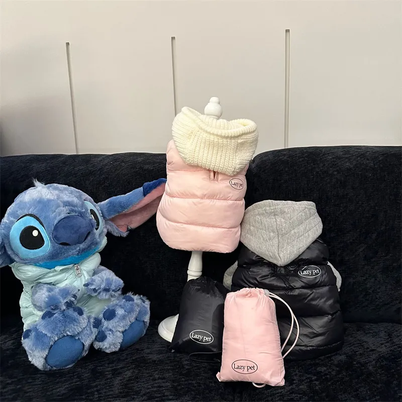 Adjustable Outdoor Pet Down Jacket With Classic Pattern And Cute Teddy