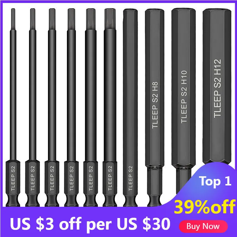 Отвертки 10pcs Hex Head Head Allen Drench Drill Bites Установите 100 мм метрический магнитный наконечник SAE. Бит 230414