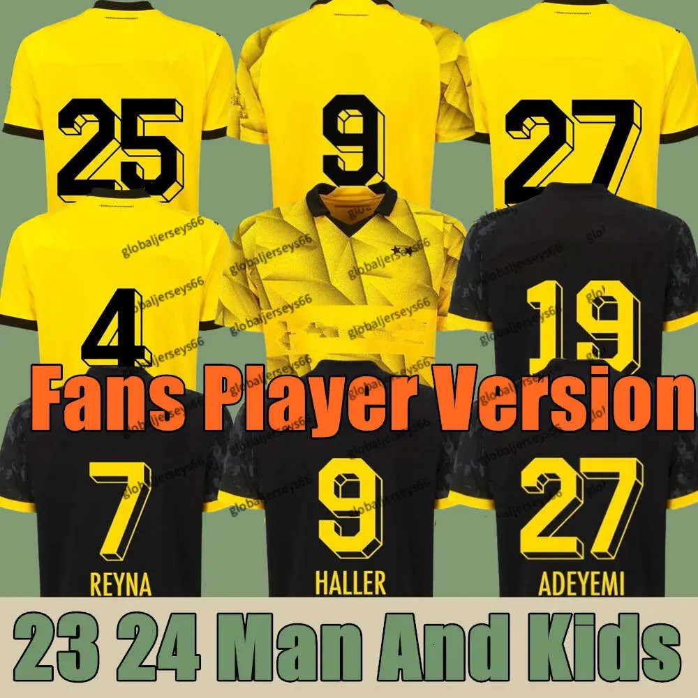 23 24 110th Camisas de futebol Dortmund Borussia F.Nmecha Kamara 2023 2024 Camisa de futebol preta Reus Bellingham Hummels Reyna Brandt Homens Crianças _Jersey