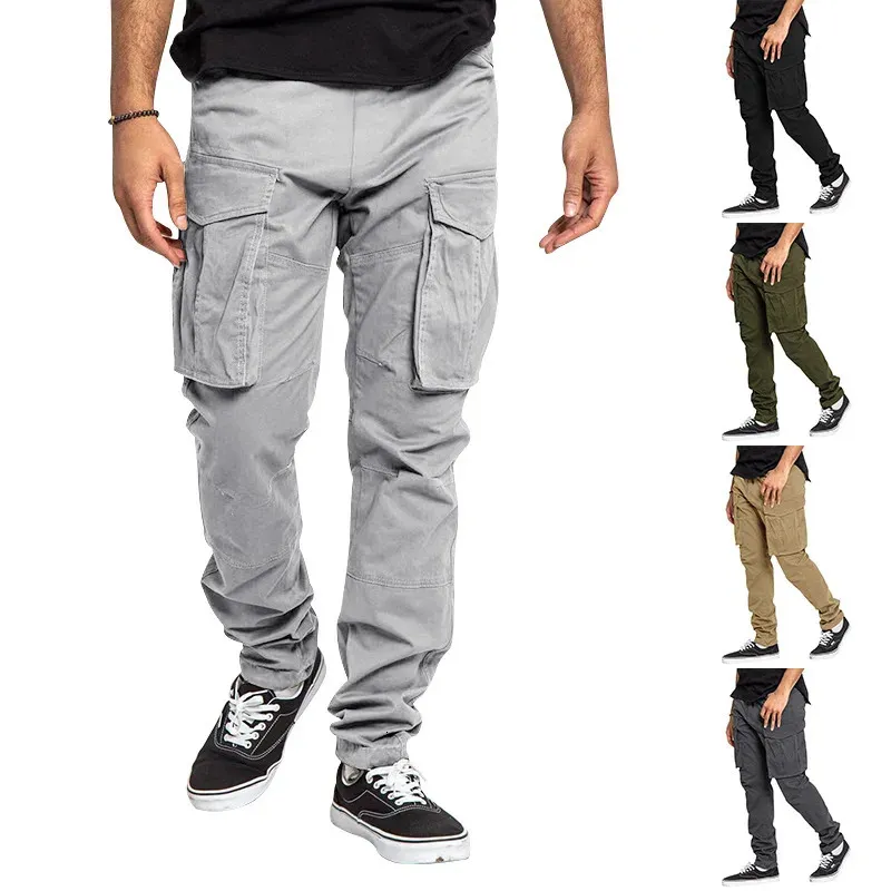 Calças de brim masculinas atacado de alta qualidade calças de carga casual multi bolso esportes elástico jogger sweatpants 231116