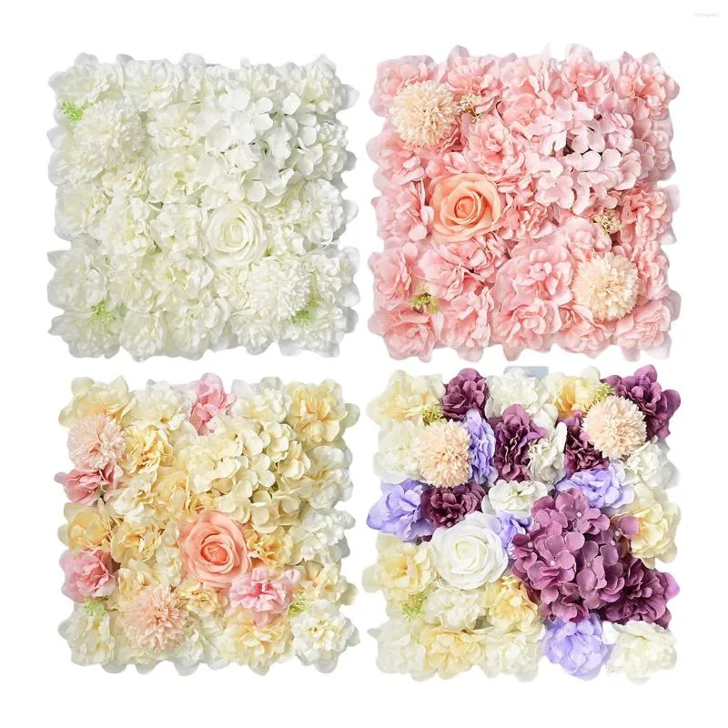 Decorative Flowers 38Cmx38cm Artificial Flower Wall Panel Screen Silk Rose Floral Background For Wedding Outdoor Indoor Party Stage Decor