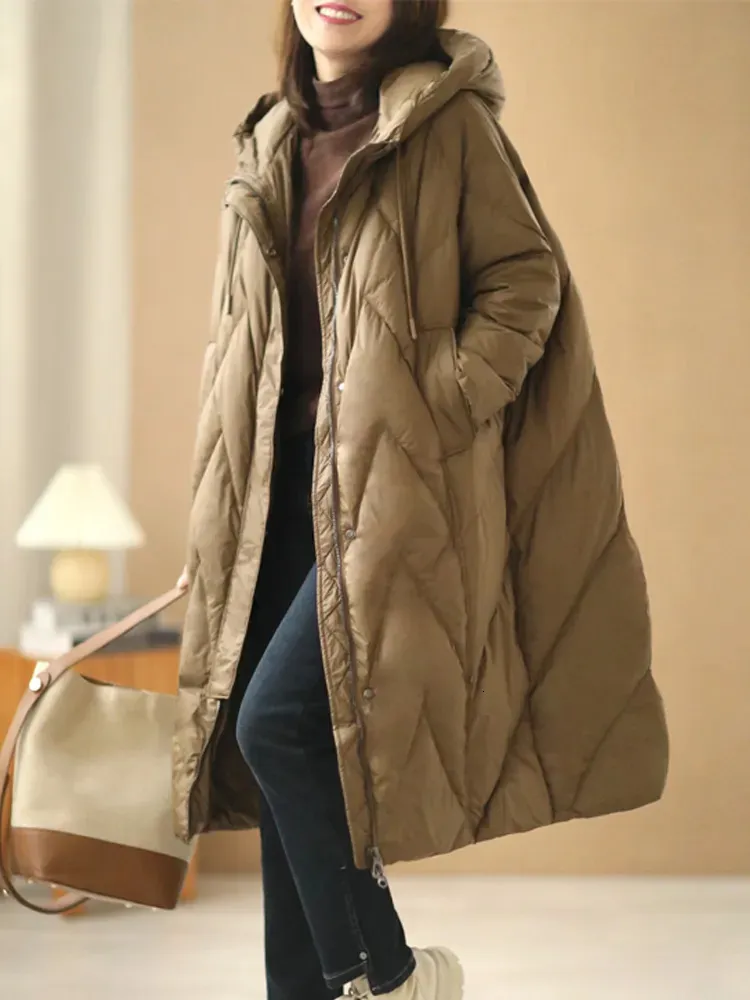 Langer Damen Daunenparka Mantel, Warme 90 Weiße Entendaunen