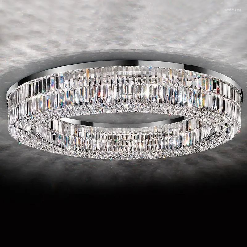 Lustres salon moderne rond/carré/rectangle Chrome acier inoxydable luminaires suspendus lustre en cristal chambre