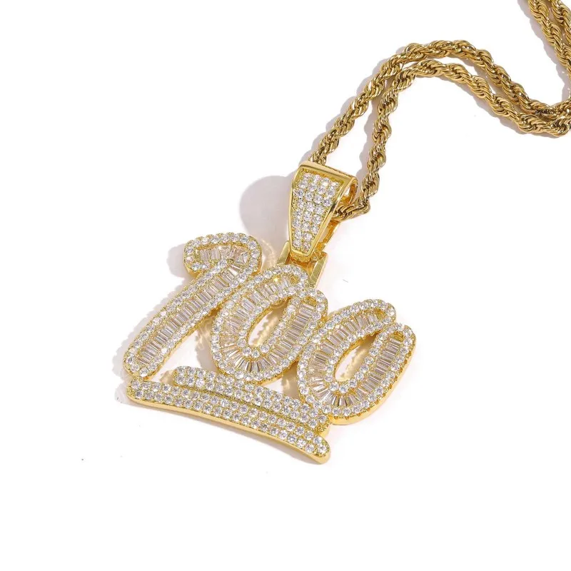 100 Pendentif Iced Out T Carré Diamant Micro Ensemble Zircon Collier Or Argent Plaqué Bijoux