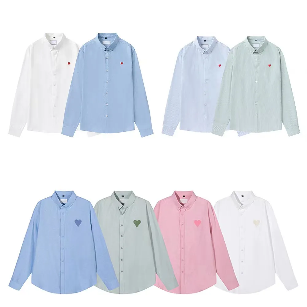 Camisas casuales de hombres Camisa Mujer camisa diseñadora para hombres amis rosa botones camisa ropa de moda camada polos de verano corazón clásico manga larga