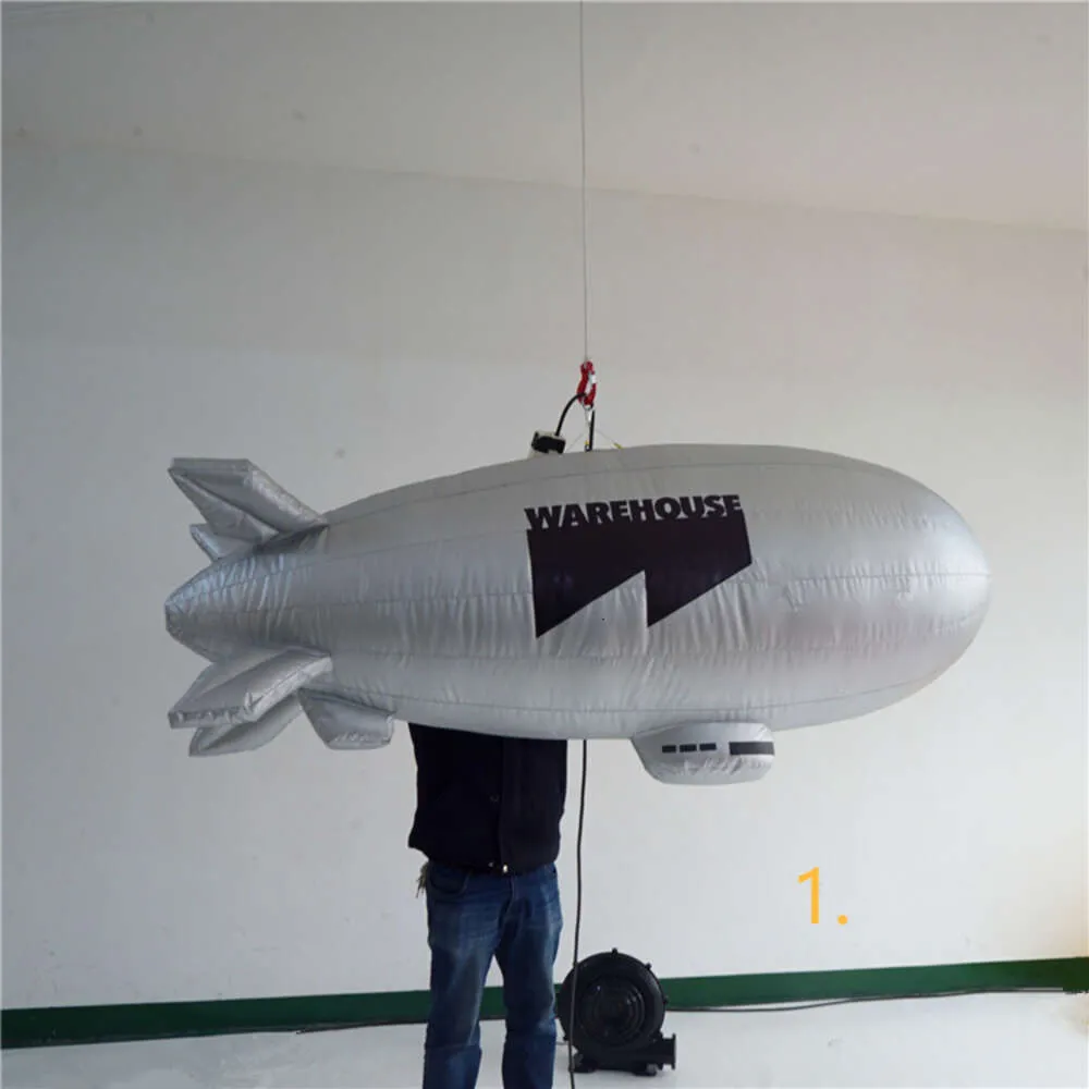 wholesale Hanging Silver Inflatable Airship With Blower for 2023 Nightclub Ceiling Event Stage or Music Party Decoration