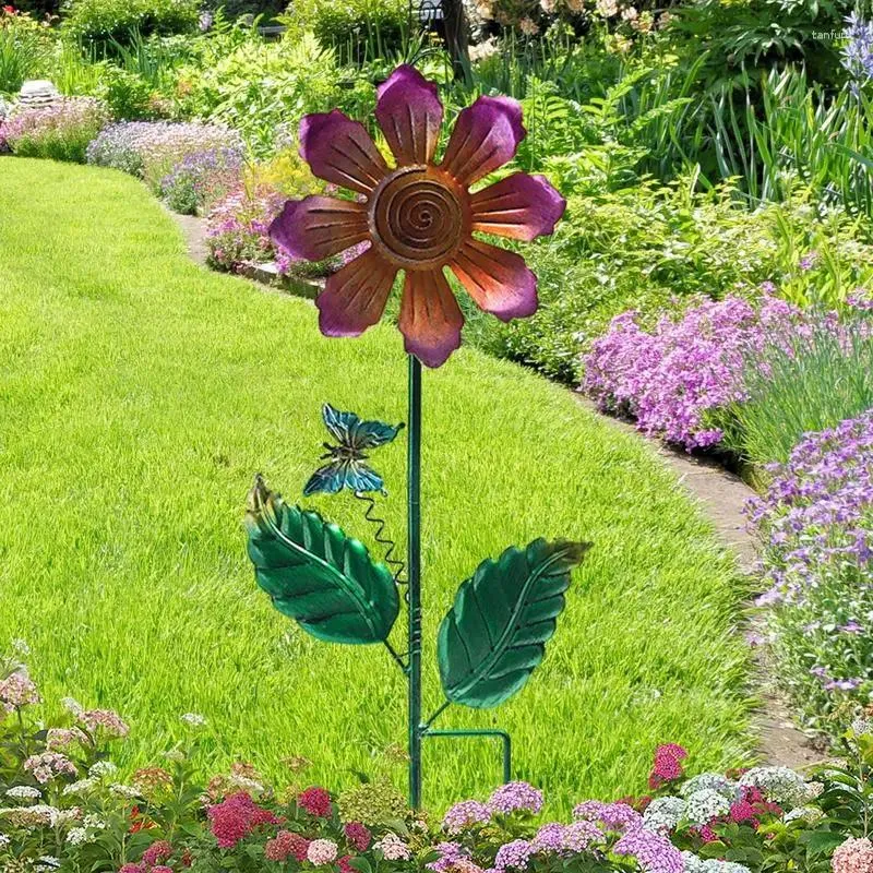 Trädgårdsdekorationer Flower Stakes Iron Outdoor Patio Ornaments Landscape Art Dragonfly Butterfly Bee Decor Yard Flowers Sticks