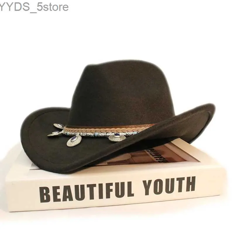 Chapeaux à larges bords Chapeaux de seau Style national Bande pendentif Parent-enfant Femmes Hommes/Enfant Laine À large bord Cowboy Western Chapeau Cowgirl Casquette melon (54-57-61 cm) YQ231116