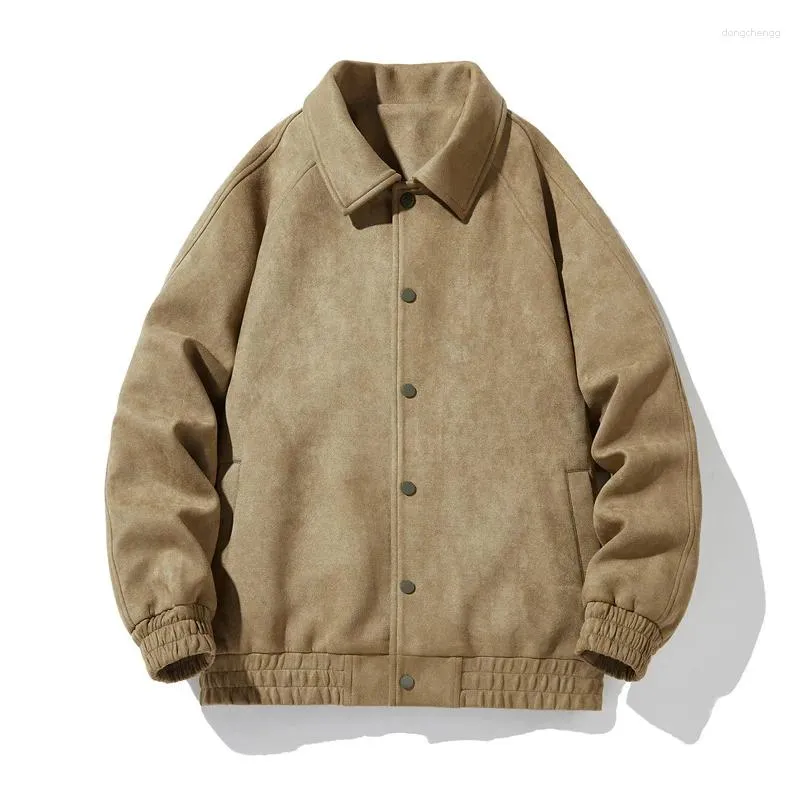 Men's Jackets Clothing Suede Fabric Jacket Spring And Autumn Pure Color Youth Leisure Loose Lapels Long Sleeve Coat Top Polyester