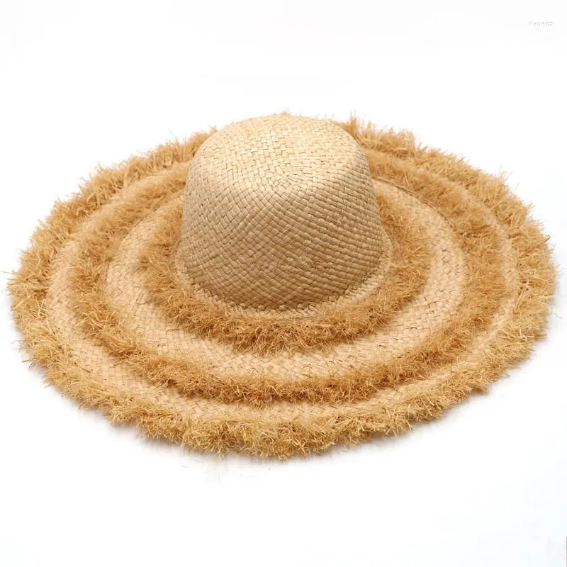 Cappelli a tesa larga 202306-gaoda-beach Summer Handmade Rafia Grass Burr Sea Lady Leisure Cap Women Holiday Sun Hat