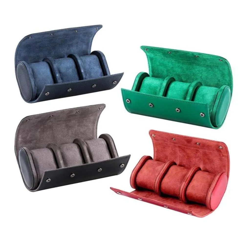 Titta på lådor Fall 3 Slots Portable Storage Box Chic Vine Leather Watches Roll Travel Case Wristwatch Pouch Organizer Gift9192518