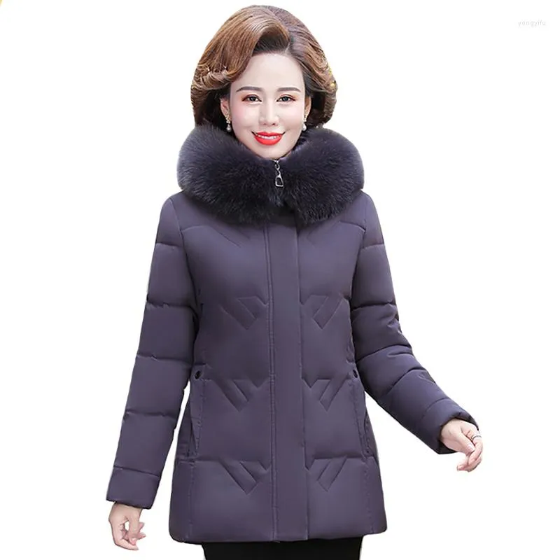 Frauen Trenchcoats 2023 Frauen mittleren Alters Winterjacke Lässige Kapuzenpelzkragen Baumwollmantel Weibliche Outwear Frau Parkas Hohe Qualität