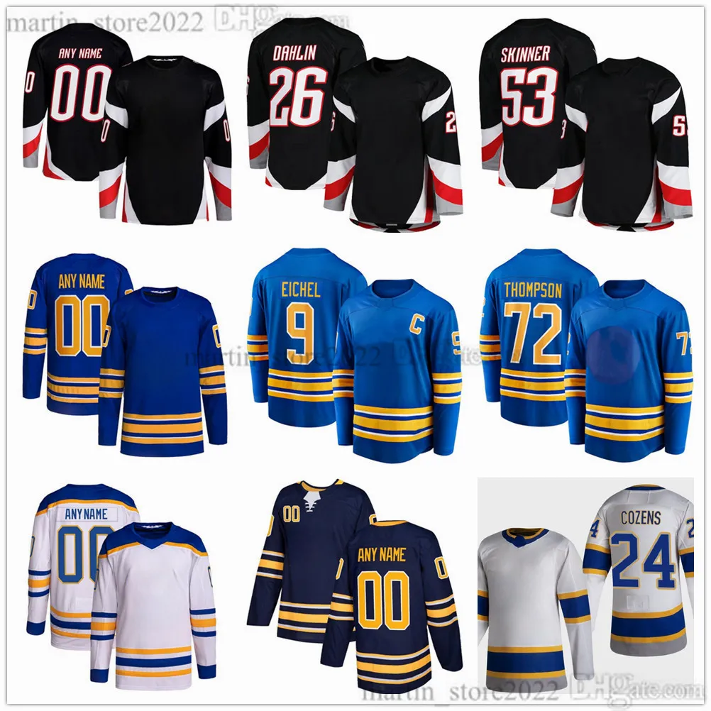 Stitched 2023/24 Hockey Jerseys 26 Rasmus Dahlin 53 Jeff Skinner 72 Tage Thompson 24 Dylan Cozens 9 Zach Benson 89 Alex Tuch 25 Owen Power 27 Devon Levi 16 Pat Lafontaine