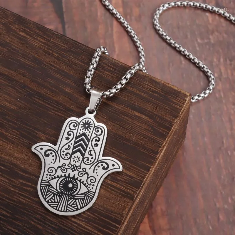 Hänghalsband hamsa hand av fatima halsband rostfritt stål för män silver färg turkisk ögon amulet lyckliga smycken