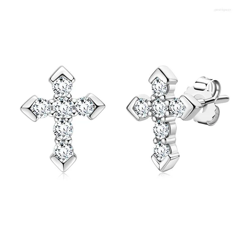 Stud Earrings WINWOS Classic 925 Sterling Silver Cross Mossstone Suitable For Male Female Vintage Simple Party Jew