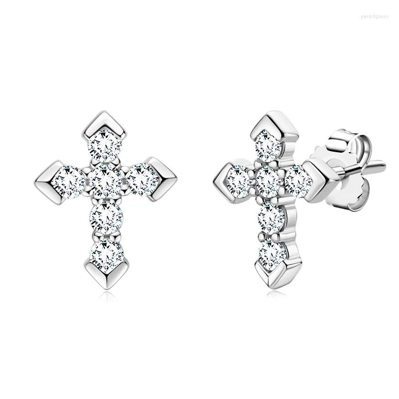 Boucles d'oreilles à tige WINWOS Classic 925 Sterling Silver Cross Mossstone Convient pour Homme Femme Vintage Simple Party Juif