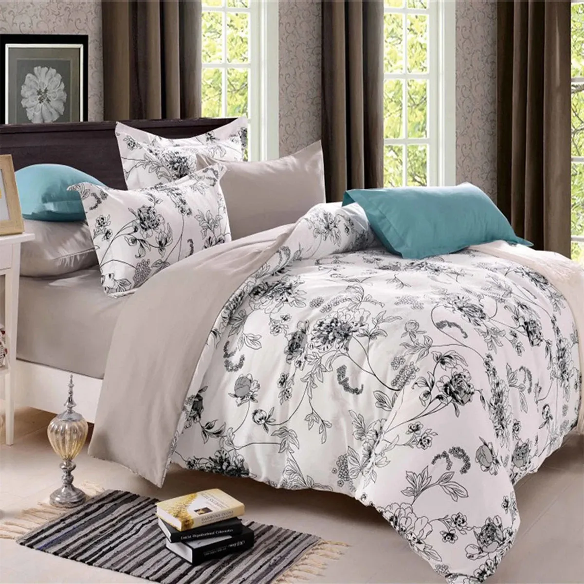 Bettwäsche-Sets, Bettbezüge für Einzel- und Doppelpersonen, Bettdeckenbezug, Pflanzenblumen-Quilt-Sets mit Bettlaken, Pille 231115