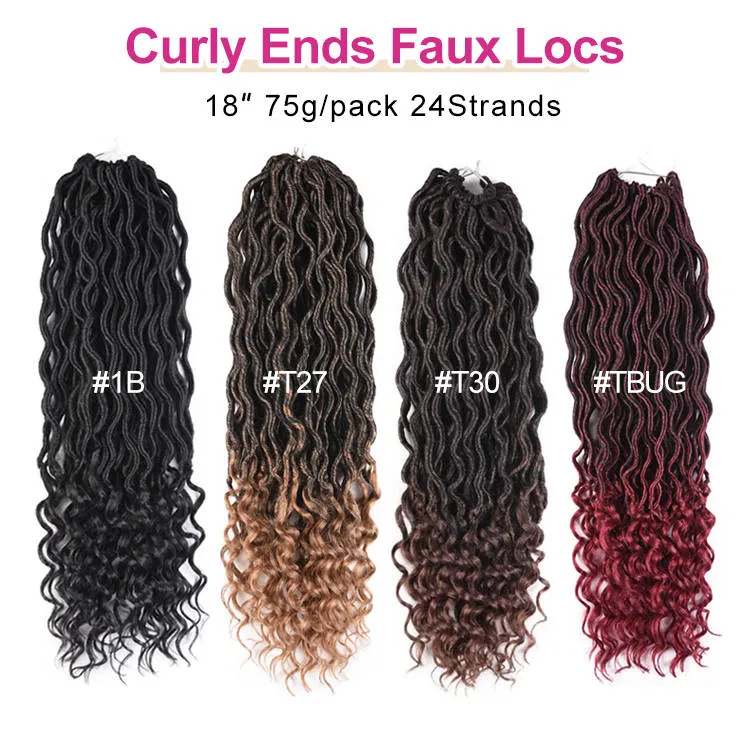 18 -дюймовая богиня Faux Locs Crochet Extensions Синтетические мягкие пряди с вьющимися концами волнистые локальные волосы 24 корни