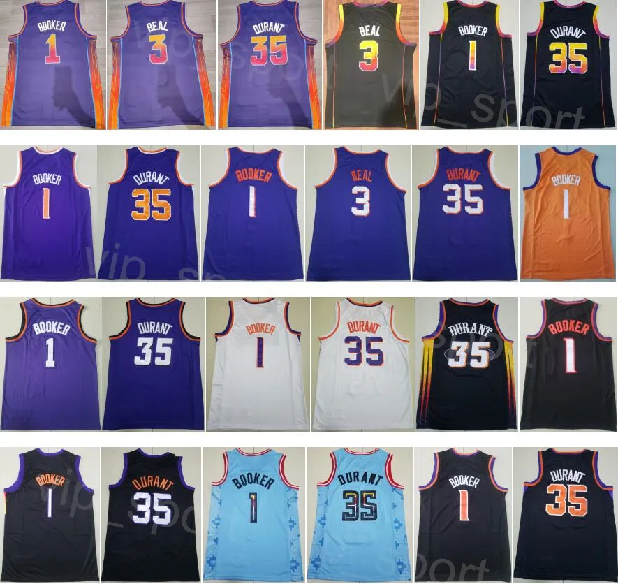 Herren Valley Basketball-Trikot City Kevin Durant 35 Devin Booker 1 Bradley Beal 3 Schwarz Weiß Lila Orange Teamfarbe Alle Nähte Klassisches, atmungsaktives Icon-Shirt