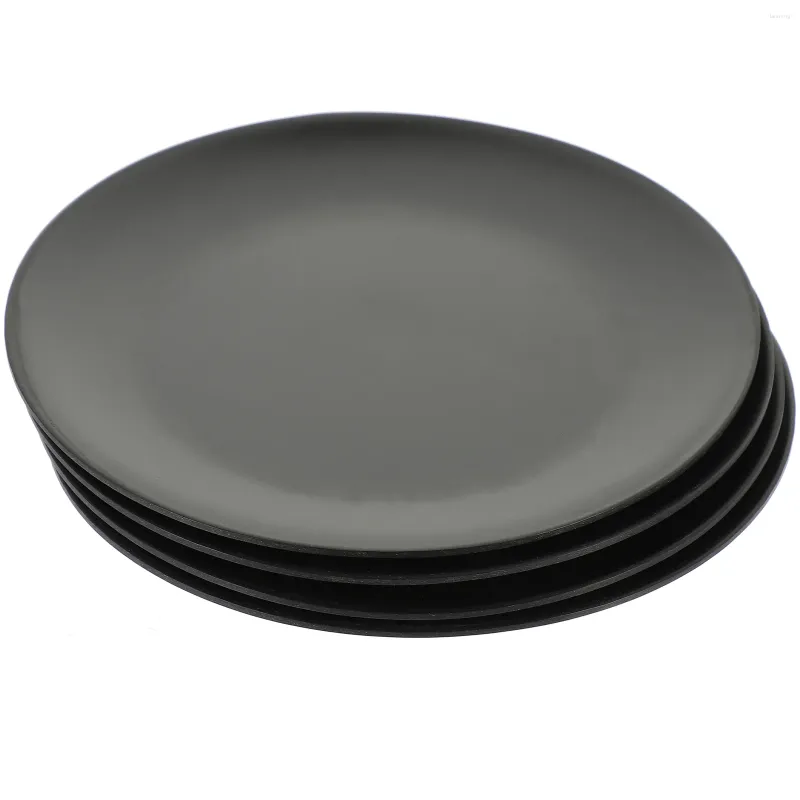 Dinnerware Sets 4 Pcs Black Dinner Plates Melamine Round Dish Appetizer Barbecue Outdoor Dinning Kitchen Set