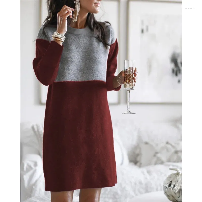 Kvinnors tröjor Autumn Winter Women Sweater Top Elegant Y2K Chic Cloth Long Sleeve O Neck Patchwork Loose Pullover Sweatshirt Streetwear