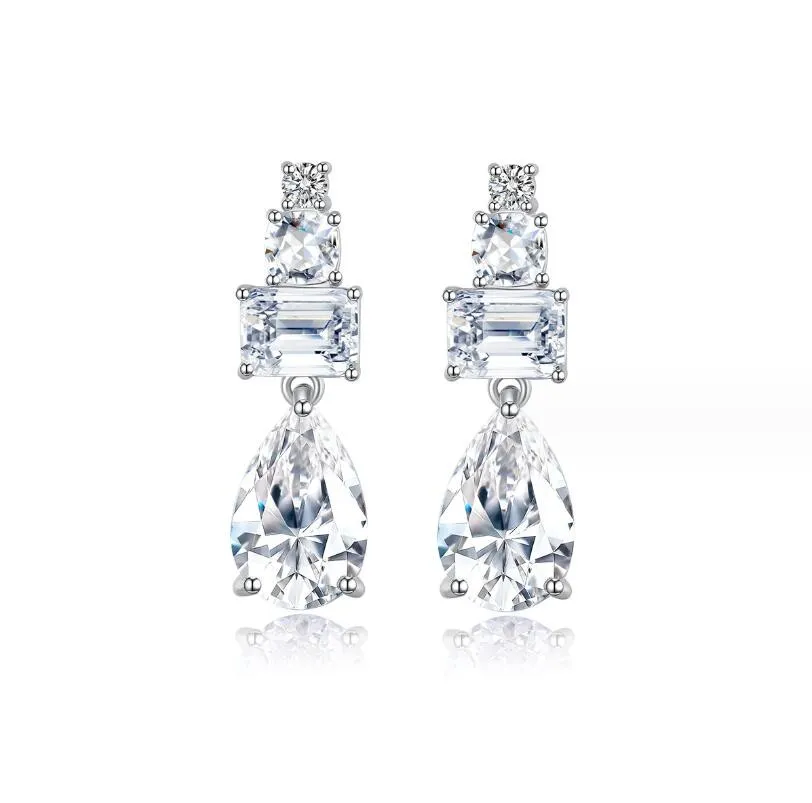 Superbes boucles d'oreilles pendantes bijoux de luxe en or blanc 18 carats goutte d'eau 5A zircon cubique moissanite diamant pierres précieuses fête dîner femmes mariage boucle d'oreille cadeau