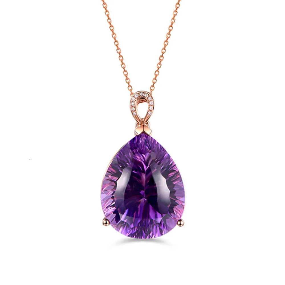 Jewelry Natural Amethyst Pendant Gold 26Ct Set With Diamonds Women's Color Stone Custom Necklace Jewellery