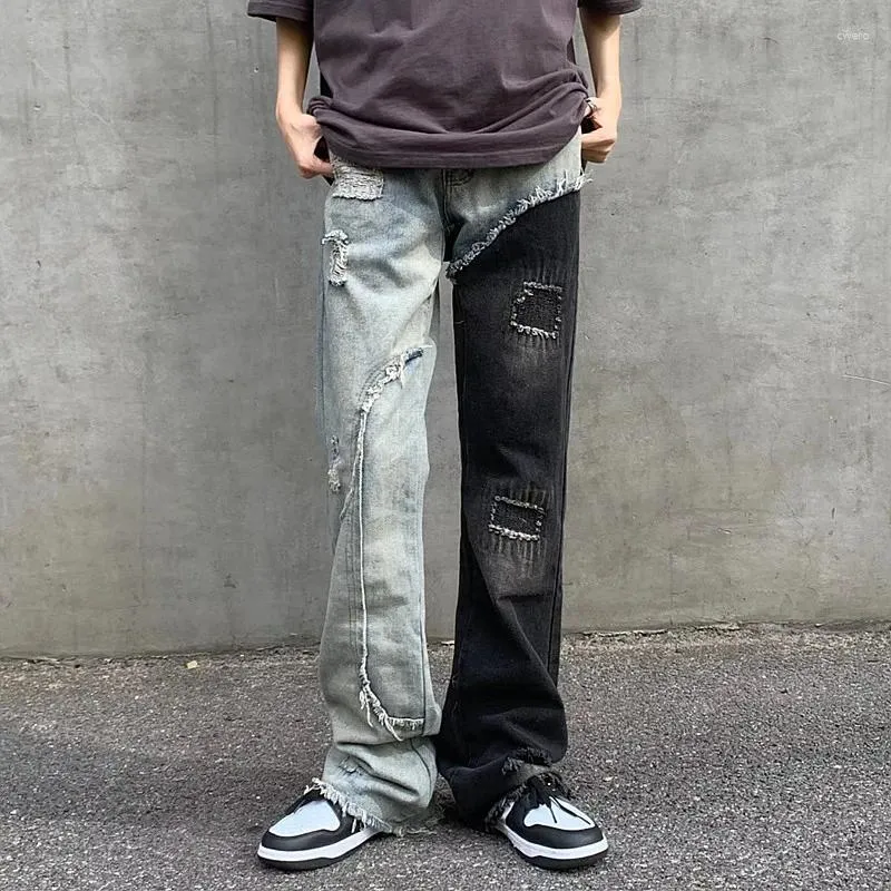 Jeans da uomo 2023 Ropa Grunge Y2K Streetwear Pantaloni larghi strappati impilati Abbigliamento uomo Patchwork Pantaloni in denim dritto Pantalon Homme