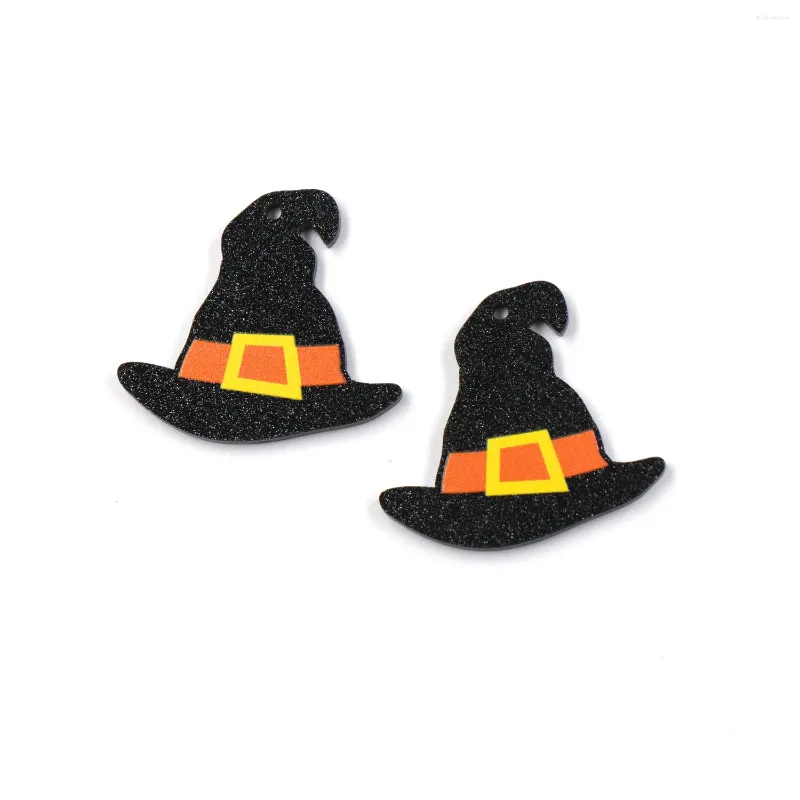 Dangle Oorbellen Set van 10 PR1150-35mm Halloween voor Zwart Glitter Acryl Heksenhoed Feest DIY