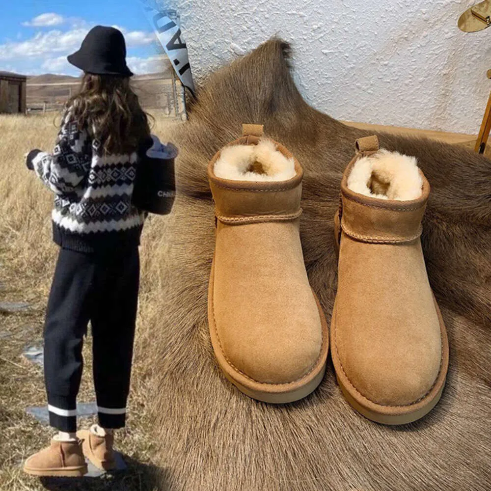 Botas australianas de lana de cuero grueso para mujer, botas de nieve antideslizantes cálidas y de Cachemira para invierno