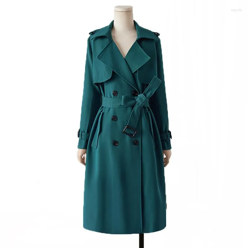 Kvinnors trenchrockar Autumn Brand Women Green Coat Long Windbreaker Lady Fashion Trend Double Breasted Slim Female