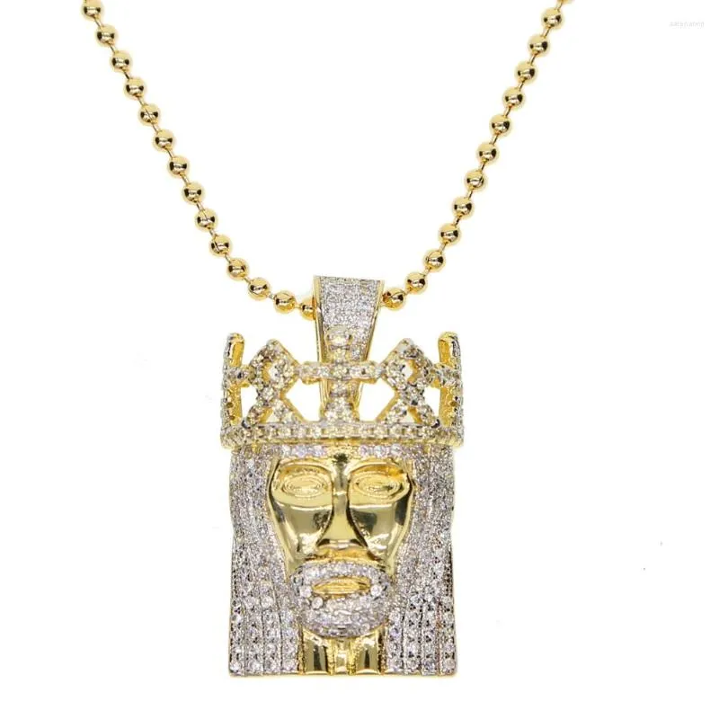 Kedjor 2023 Hip Hop Gold Color Jesus Face Pendant Halsband CZ Piece Jewelry med gratis 24 '' Pärlkedja