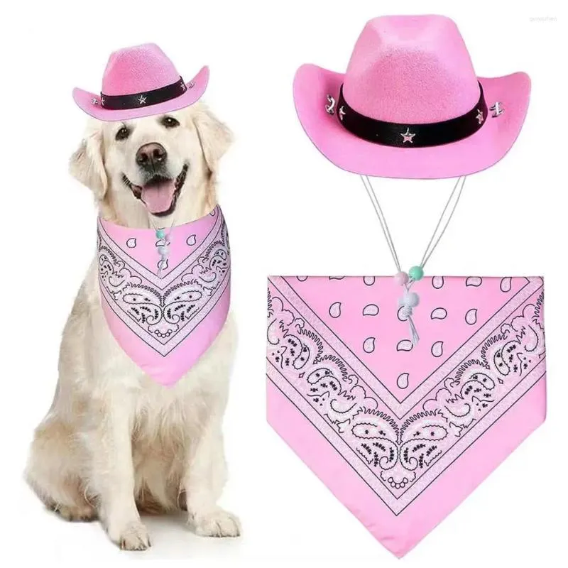Vêtements pour chiens Chapeau de cowboy pour animaux de compagnie Ensemble d'écharpe Costume occidental élégant pour petits chiens moyens Boucle réglable respirante
