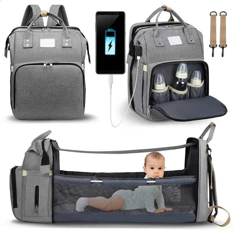 Backpacks Fashionable Mommy Bag Folding Baby Bed Mother Large Capacity Portable Milk Bottle Diaper Double Shoulder Mom s 231116