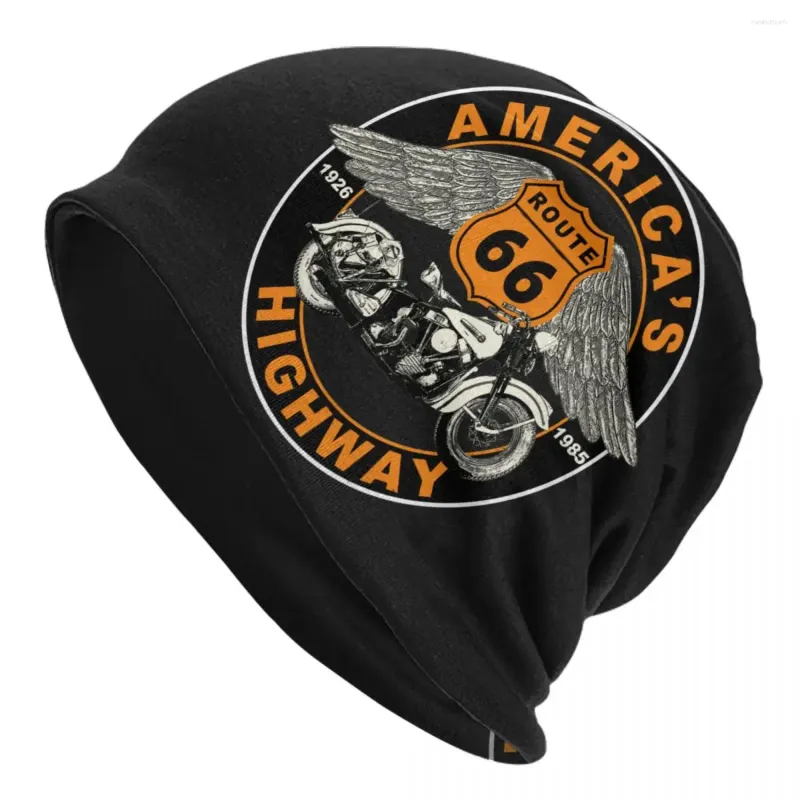 Berets US 66 Biker Bonnet Hats Americas Highway Skullies Beanies Men Women Trendy Elastic Beanie Autumn Kpop Graphic Caps