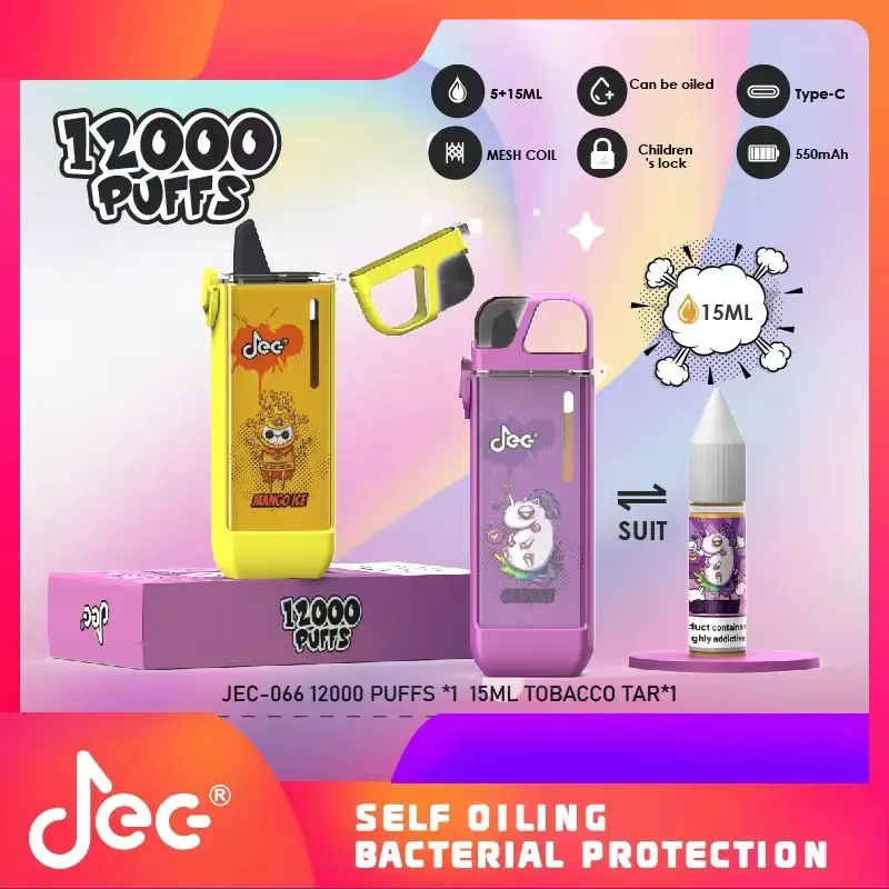 Le più recenti sigarette elettroniche usa e getta JEC BOX 12000 Puffs 1.0 Bobina a rete 500mAh Batteria ricaricabile Vape 10 Sapori 2% 5% Capacità 5 + 15 ml 12K vs ELF 12000 6500