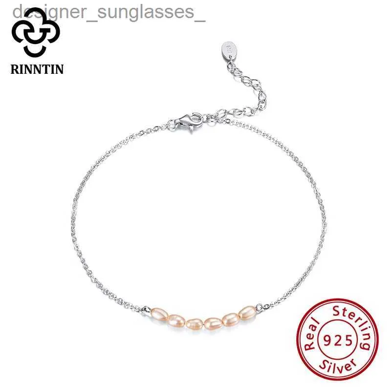 Cavigliere Rinntin Cavigliera in argento sterling 925 rotonda She Design Rosa Bianca Perla d'acqua dolce per Grils Daliy Incontri Matrimonio TSA02L231116